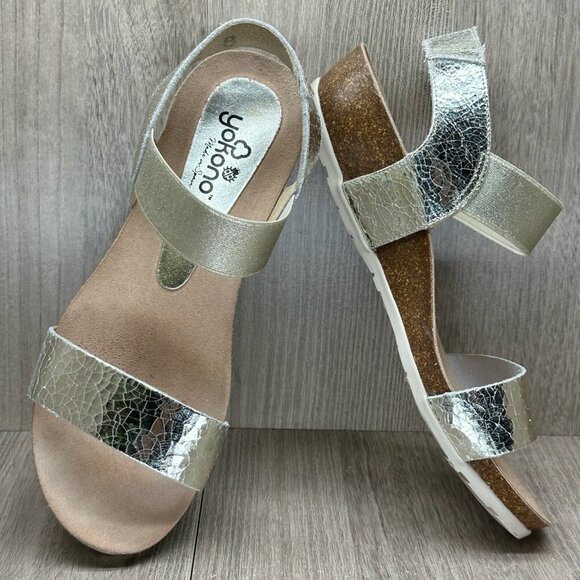 Yokono Sandals Womens Sz 8 Slingback Elastic Strap Wedge Open Toe Metallic Gold - Picture 8 of 12